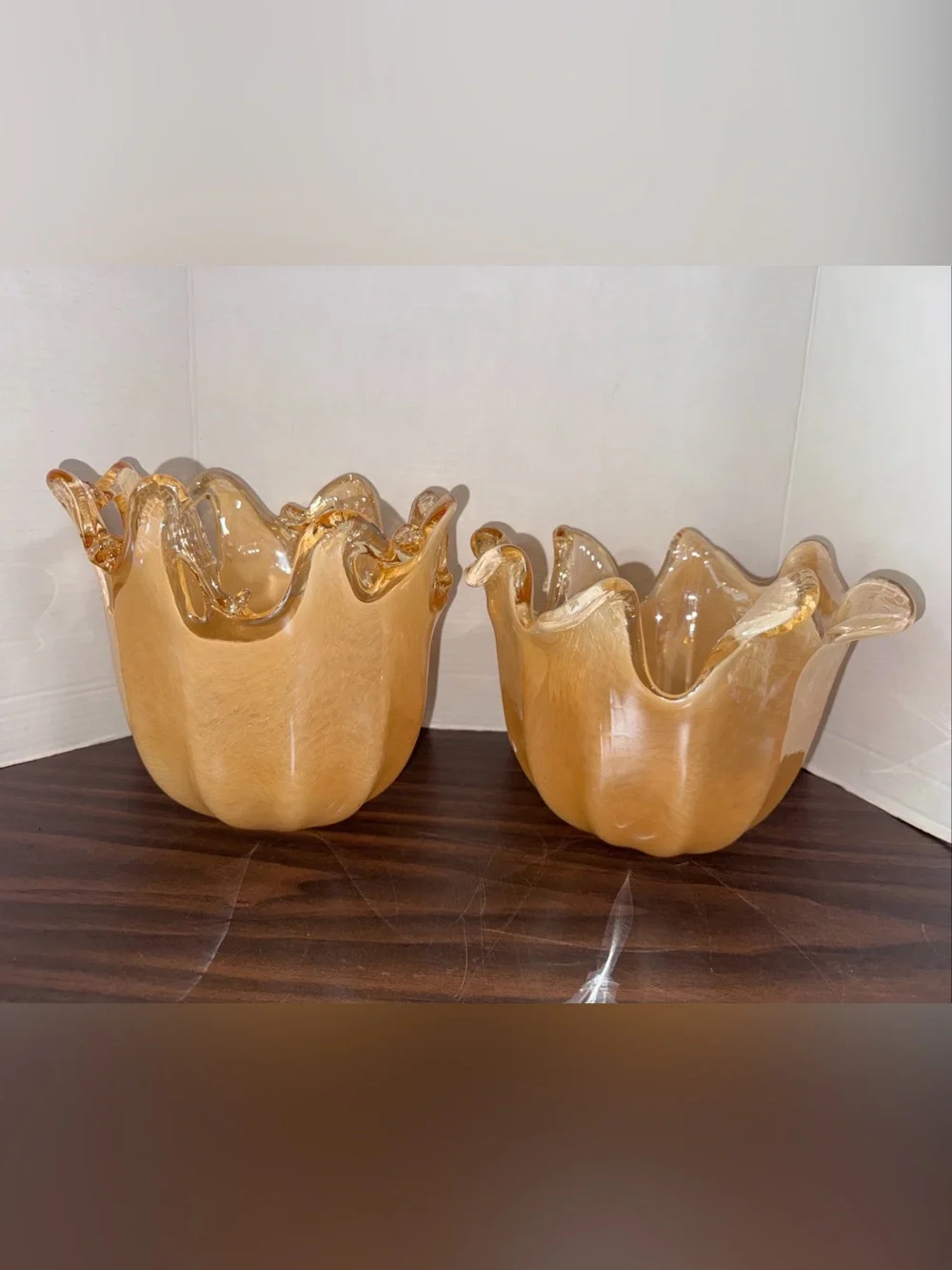 Set Of 2 Murano White Crystal Bowl  Handmade in Italy